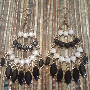 Black, white & Gold Chandelier earrings.